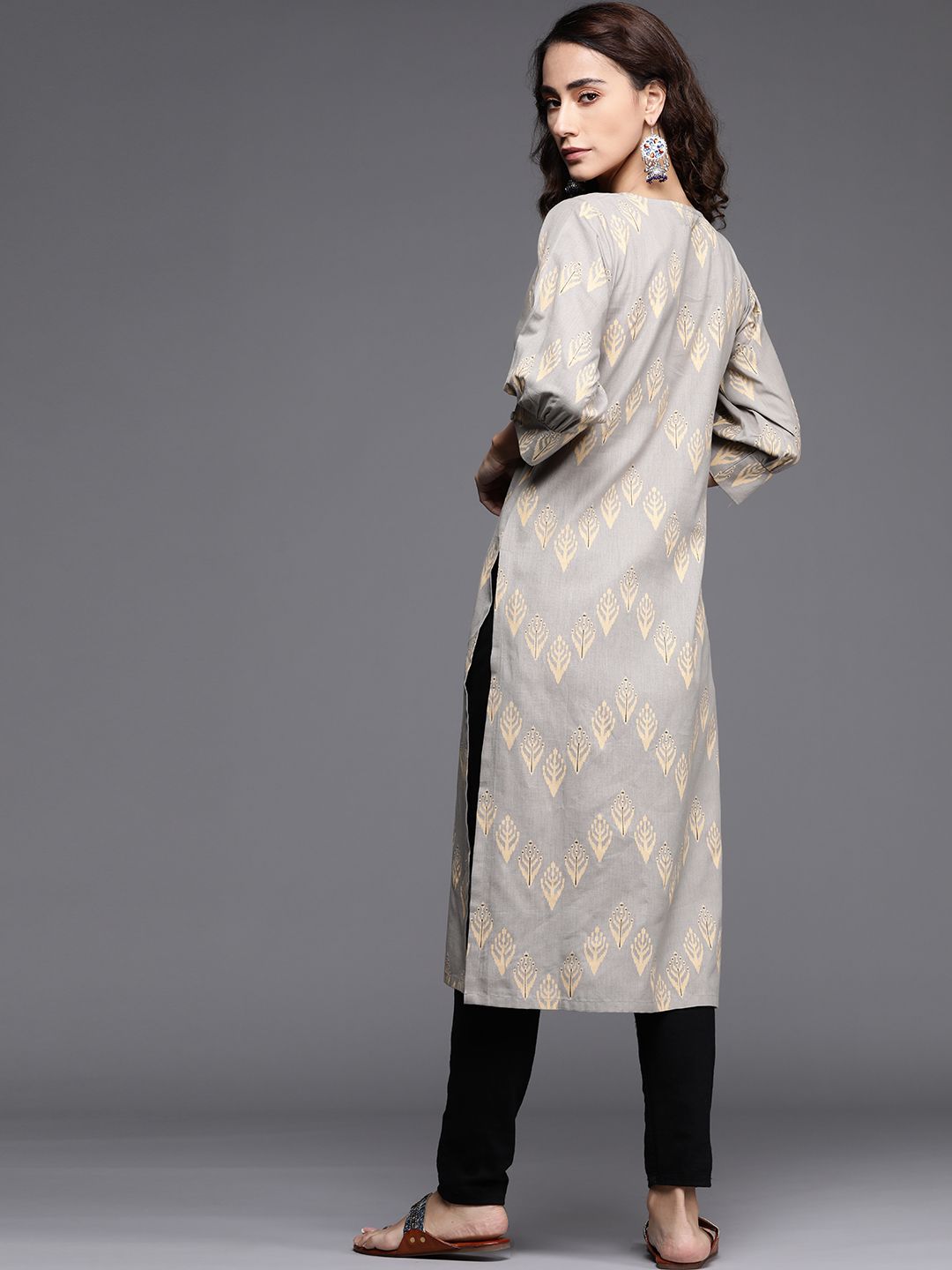 Libas Women Grey Floral Printed Kurta