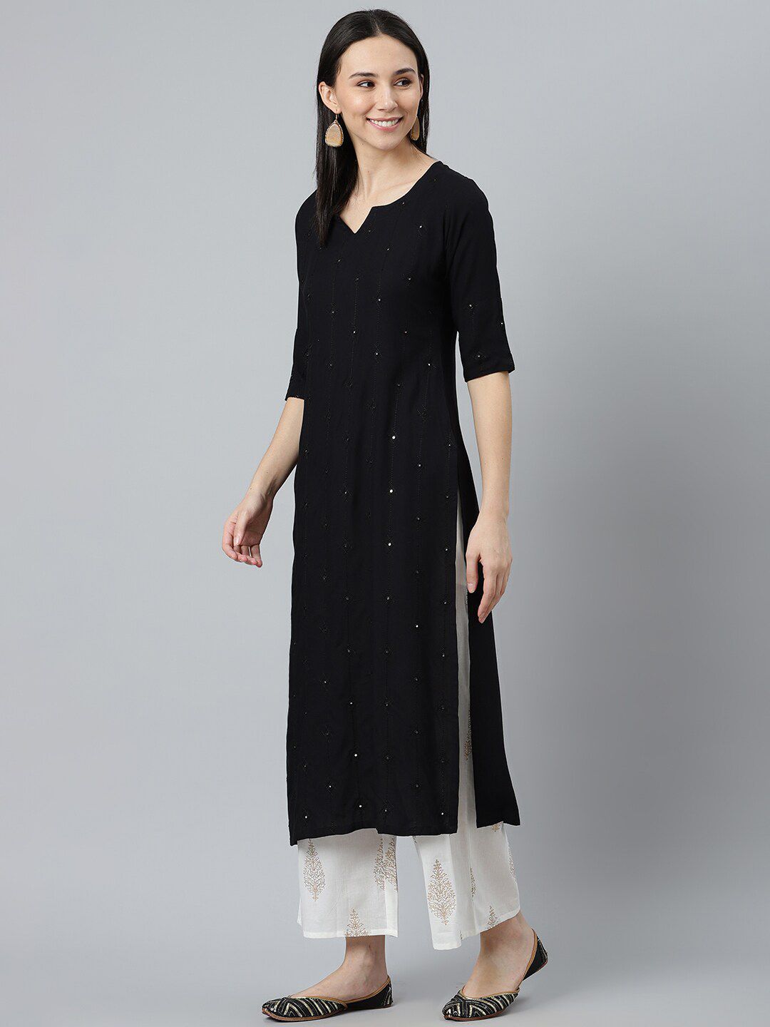 Libas Women Black Embroidered Kurta