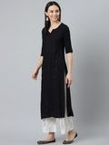 Libas Women Black Embroidered Kurta