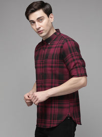 THE BEAR HOUSE Men Maroon Slim Fit Pure Cotton Checked Flannel Slim Fit Casual Shirt