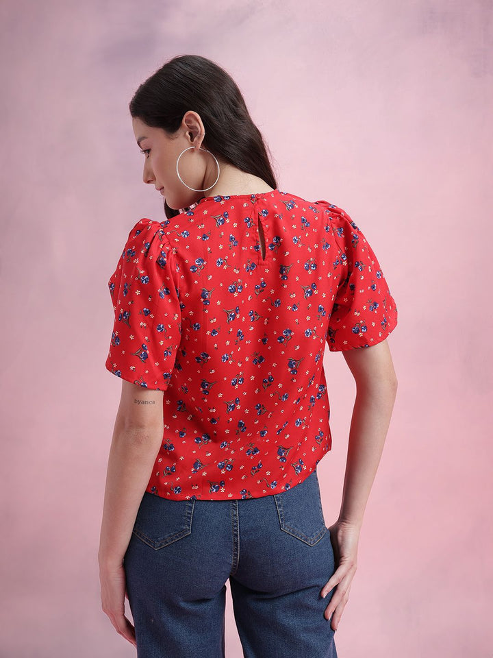 DressBerry Floral Print Tulip Sleeve Top
