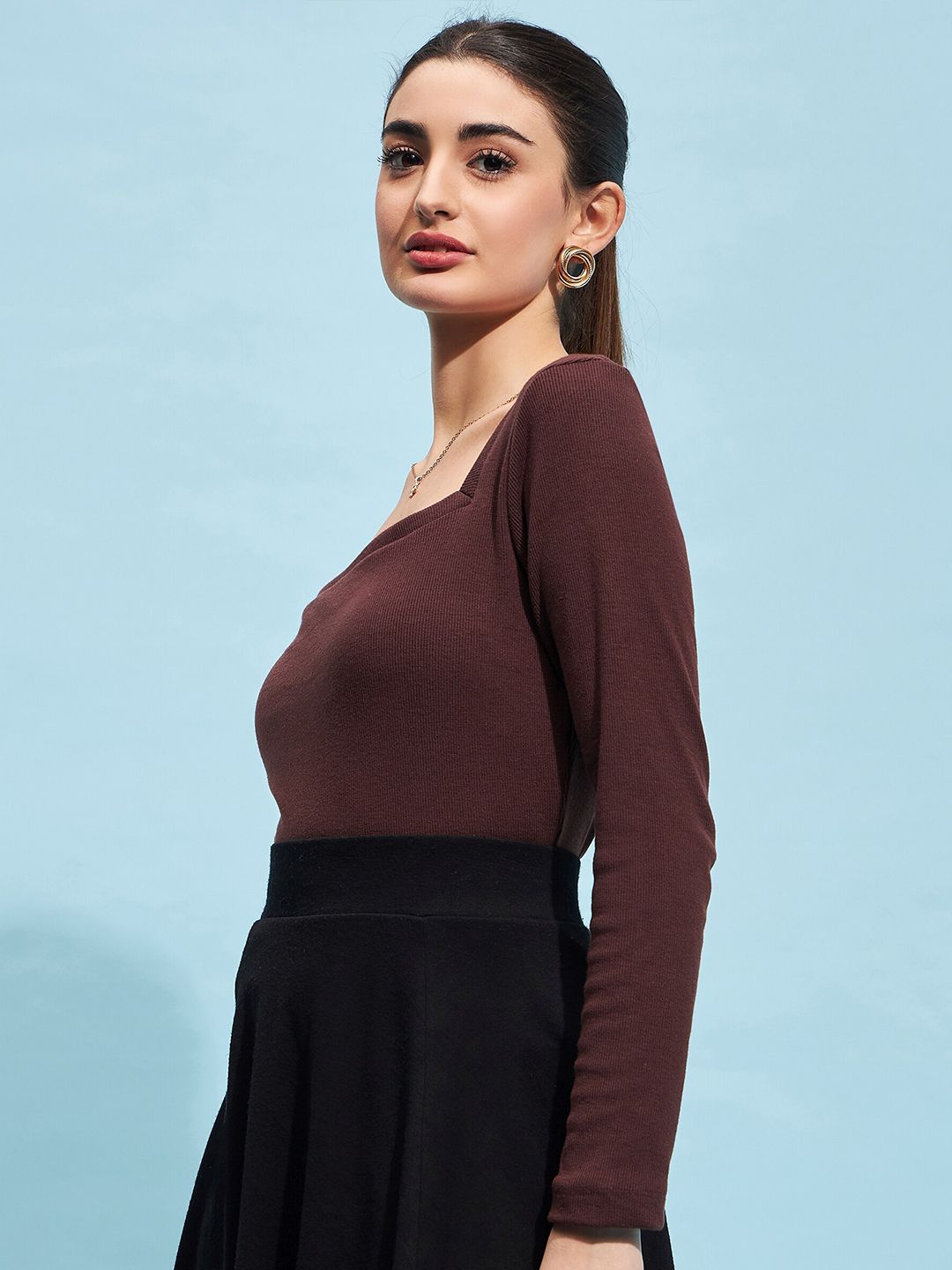 STREET 9 Square Neck Fitted Cotton Top