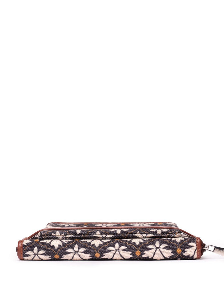 ZOUK Women White & Black Floral Printed Zip Around Wallet