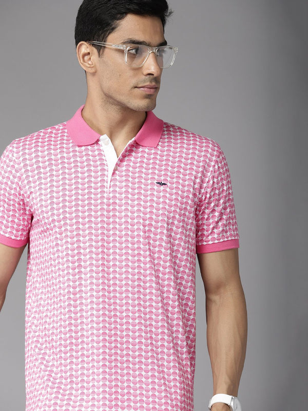 T-shirt Polo Collar Collar Collar Slim Geometric Cetak Geometrik
