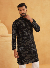 SOJANYA Ethnic Motifs Embroidered Regular Sequinned Pure Cotton Kurta with Churidar