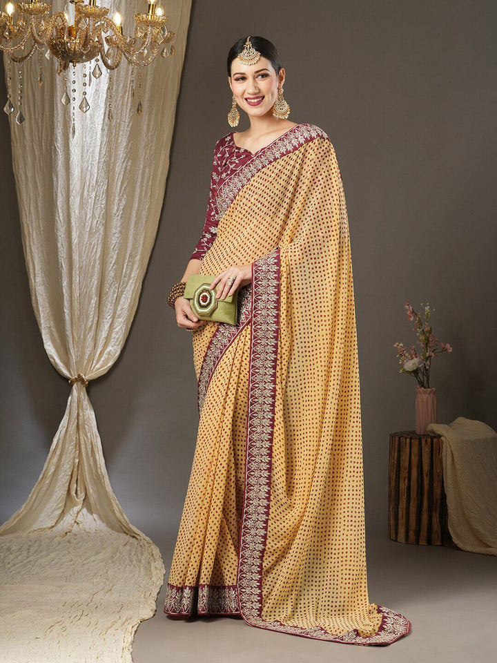 Saree mall Bandhani Printed Embroidered Border Poly Georgette Sarees