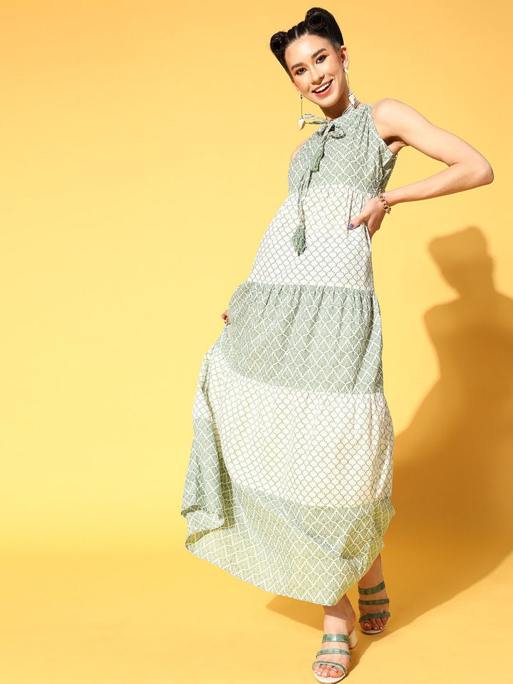Athena Beautiful Green Ethnic Motifs Sundress