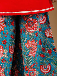 VASTRAMAY Girls Square Neck Regular Kantha Work Pure Cotton Kurta With Palazzos & Dupatta