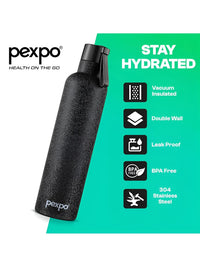Pexpo Oslo Black ISI Certified Thermosteel Hot and Cold flask Insulated Water Bottle1000ml