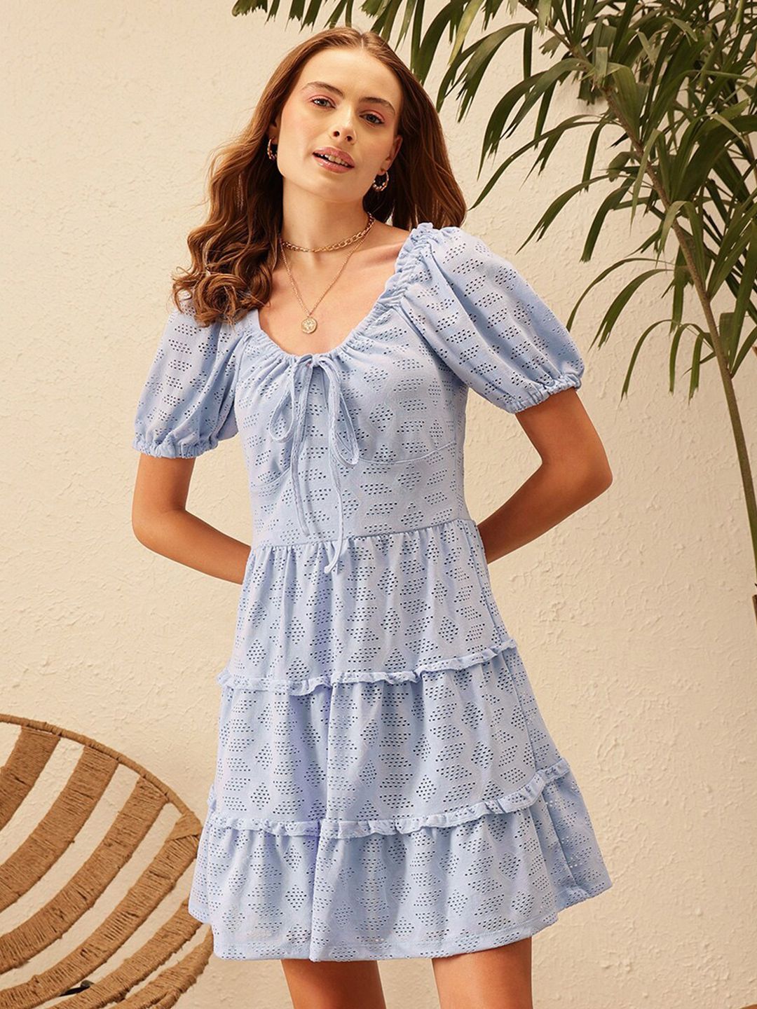 STREET 9 Striped Round Neck Schfilli A-Line Dress