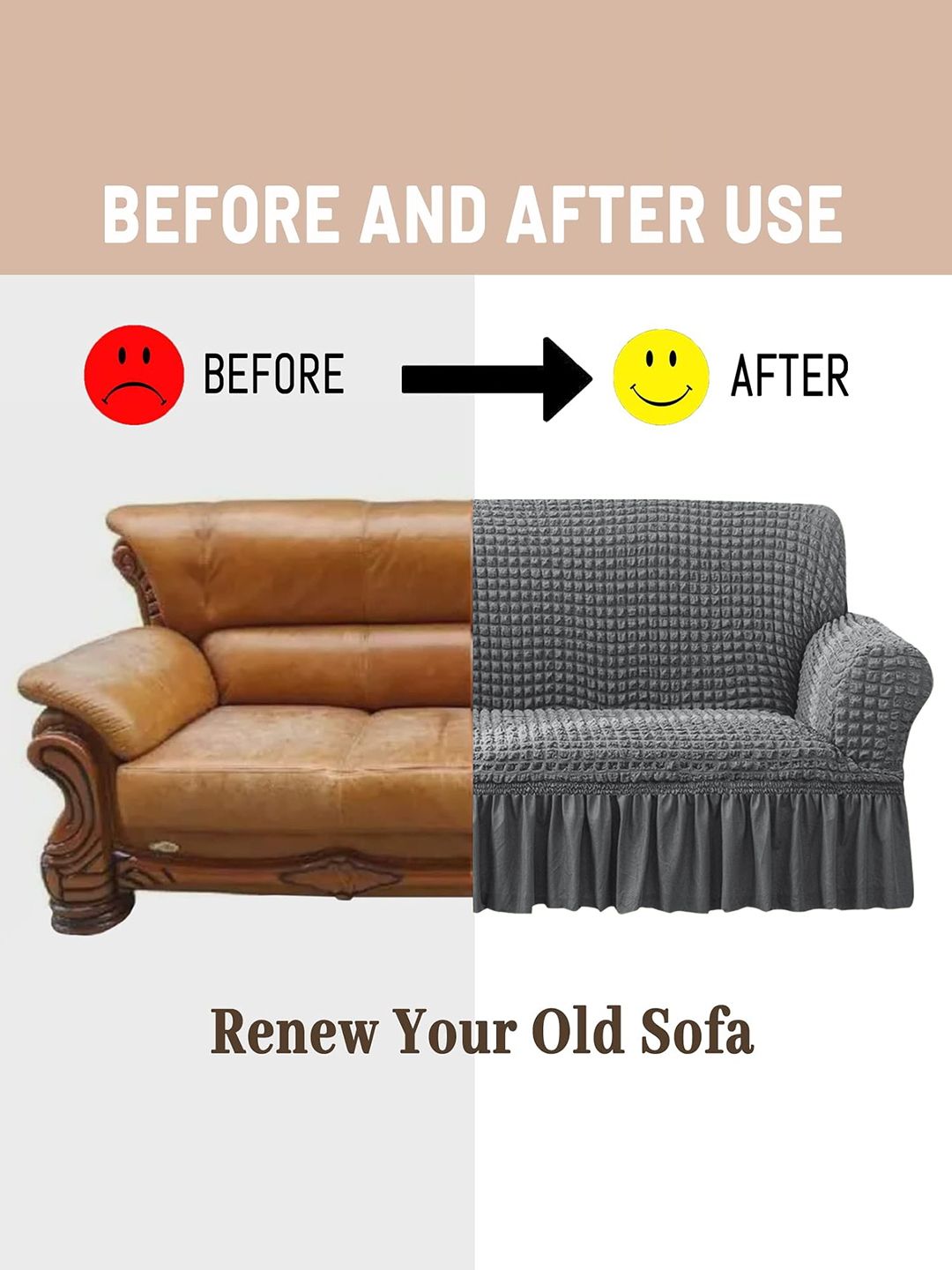 Cortina Grey Self-Design Stretchable 3-Seater Sofa Cover