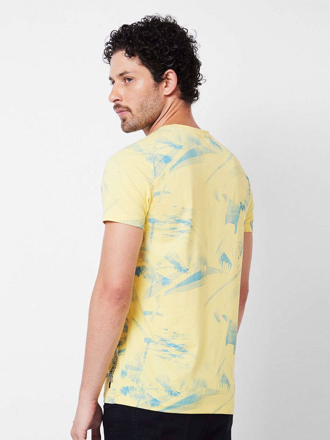 SPYKAR Abstract Printed Round Neck Slim Fit Cotton T-shirt
