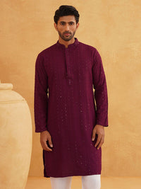 SOJANYA Mandarin Collar Sequins Embellished Pure Cotton Straight Kurta