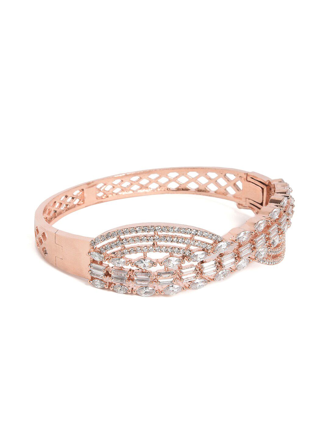 SOHI Women Rose & White Brass American Diamond Bangle-Style Gelang