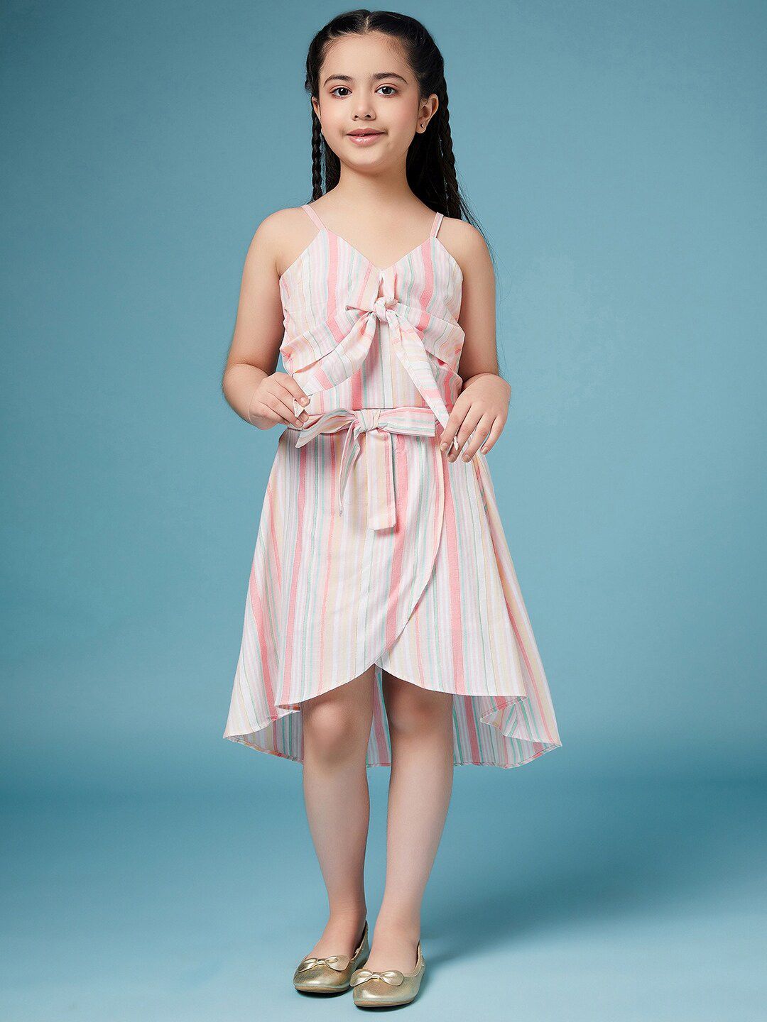pspeaches Girls Striped  Pure Cotton Clothing Set