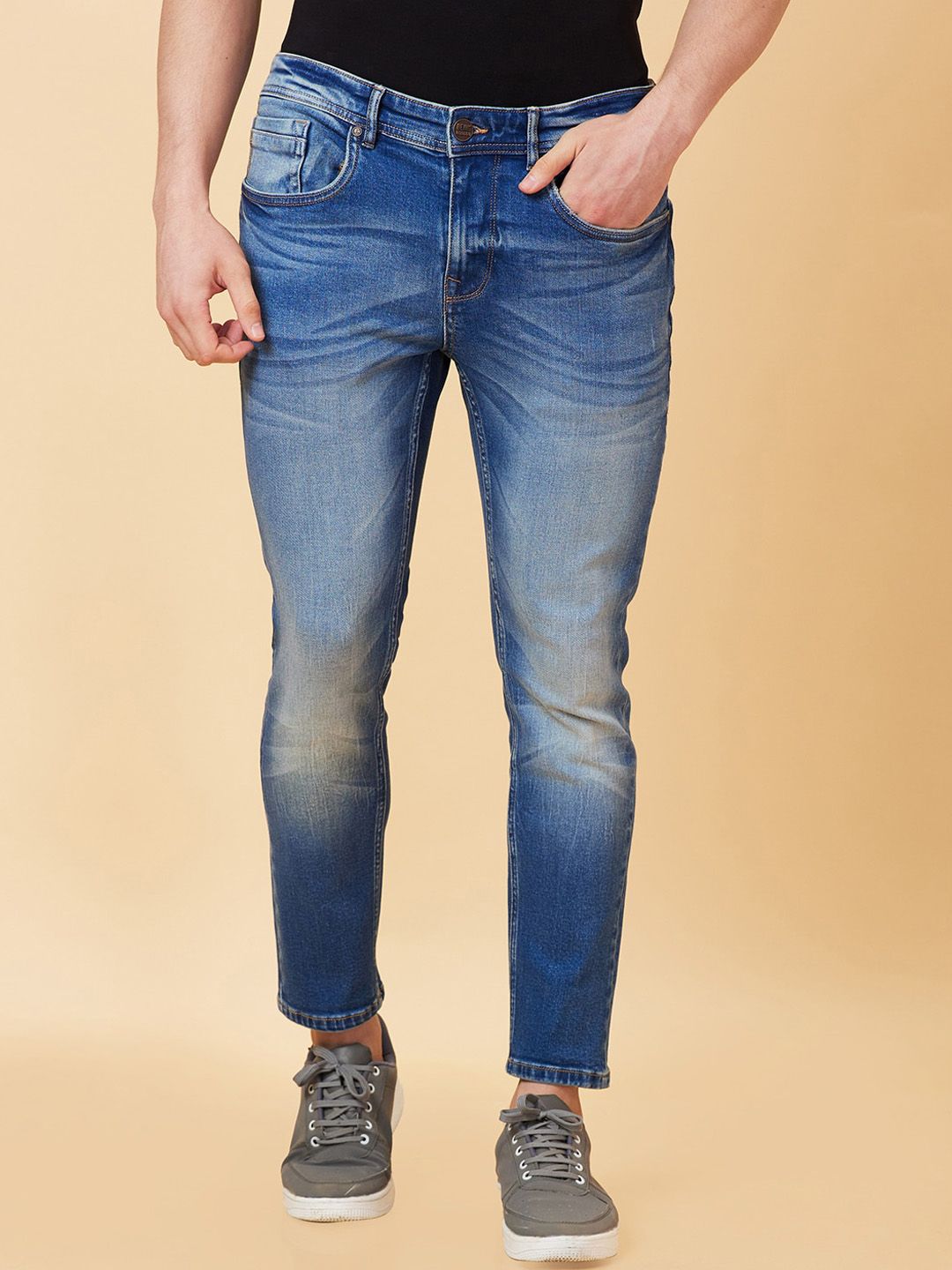 Being Human Men Mid Rise Clean Look Heavy Fade Cropped Jeans