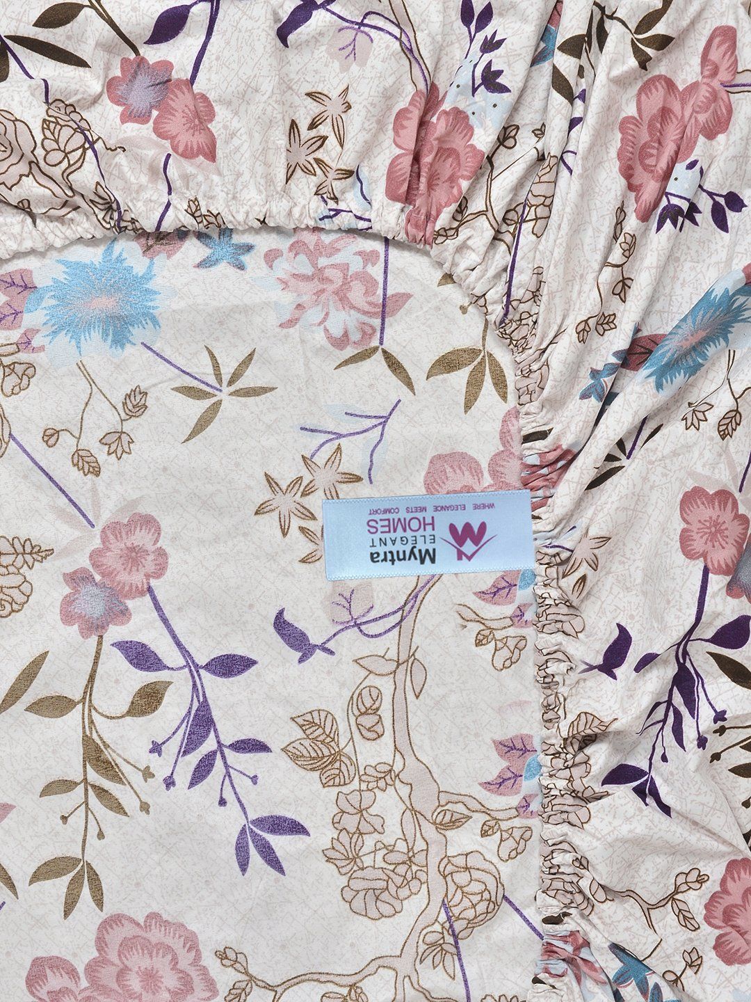 Myntra Elegant Homes White & Pink Floral 300 TC Cadar Tempat Tidur Single dengan 1 Sarung Bantal