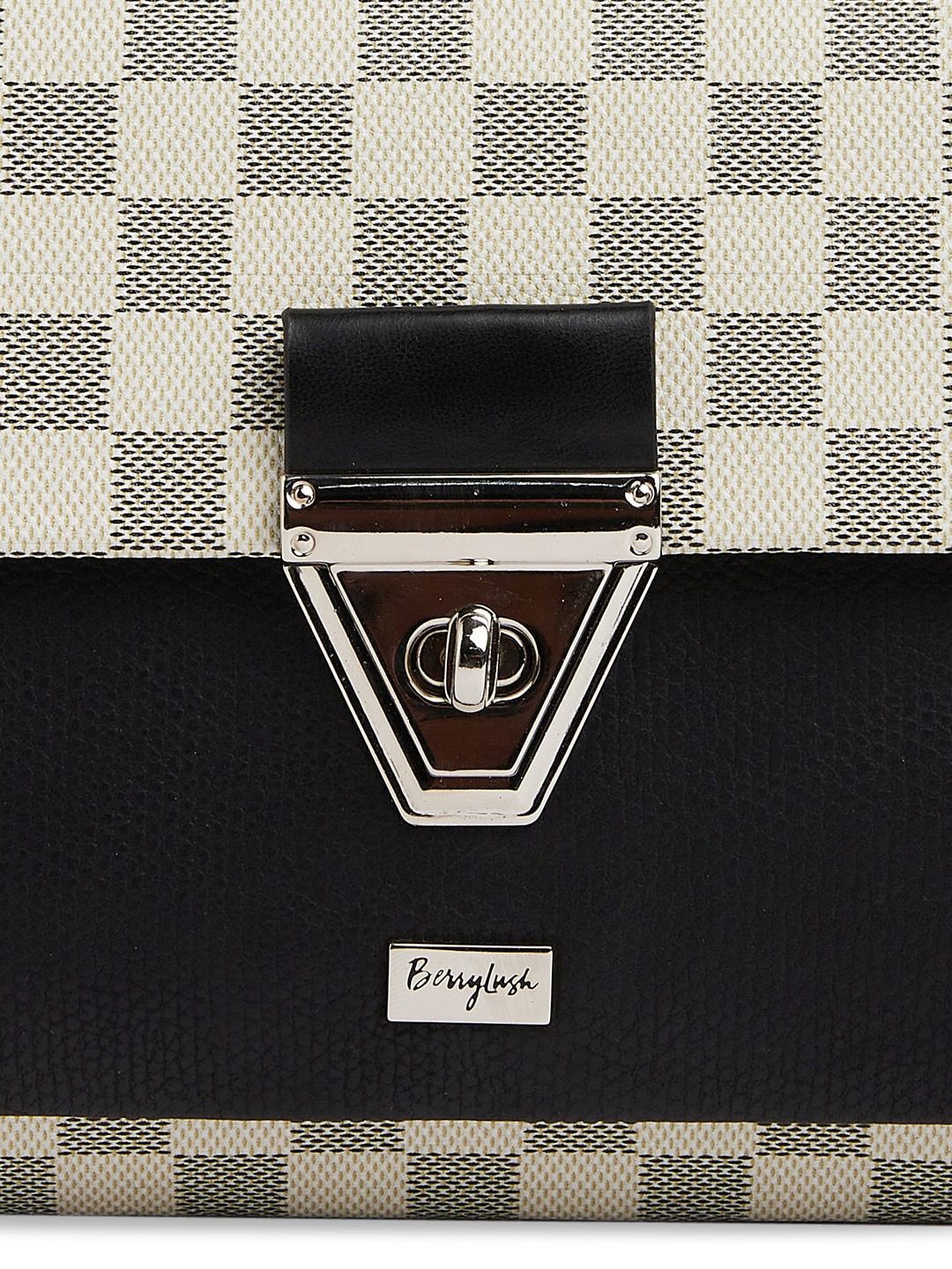 Berrylush Off White Checked Structured Sling Bag