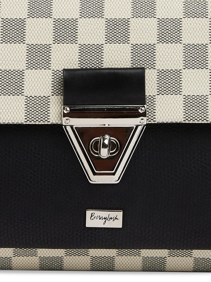 Berrylush Off White Checked Structured Sling Bag
