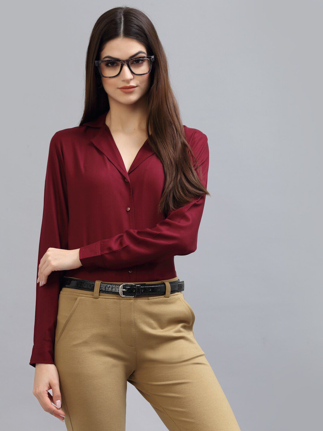 Style Quotient Women Maroon Formal Shirt