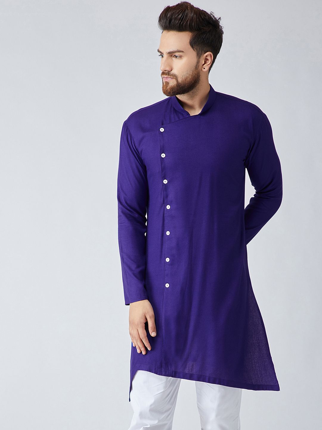 SOJANYA Lelaki Navy Blue Solid Kurta Lurus