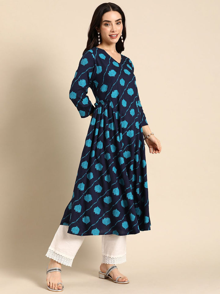 Anouk Floral Printed V-Neck A-Line Kurta