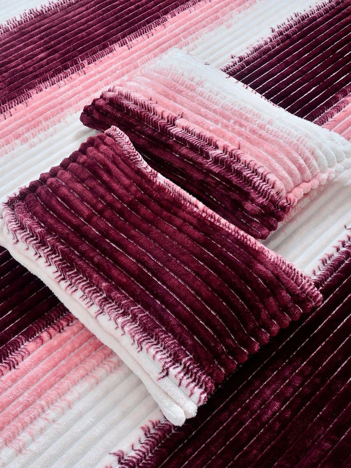 KLOTTHE Maroon & Pink Striped 300 TC King Bedsheet with 2 Pillow Covers