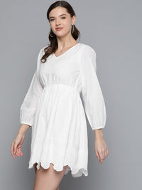 SASSAFRAS White Pure Cotton Solid A-Line Dress