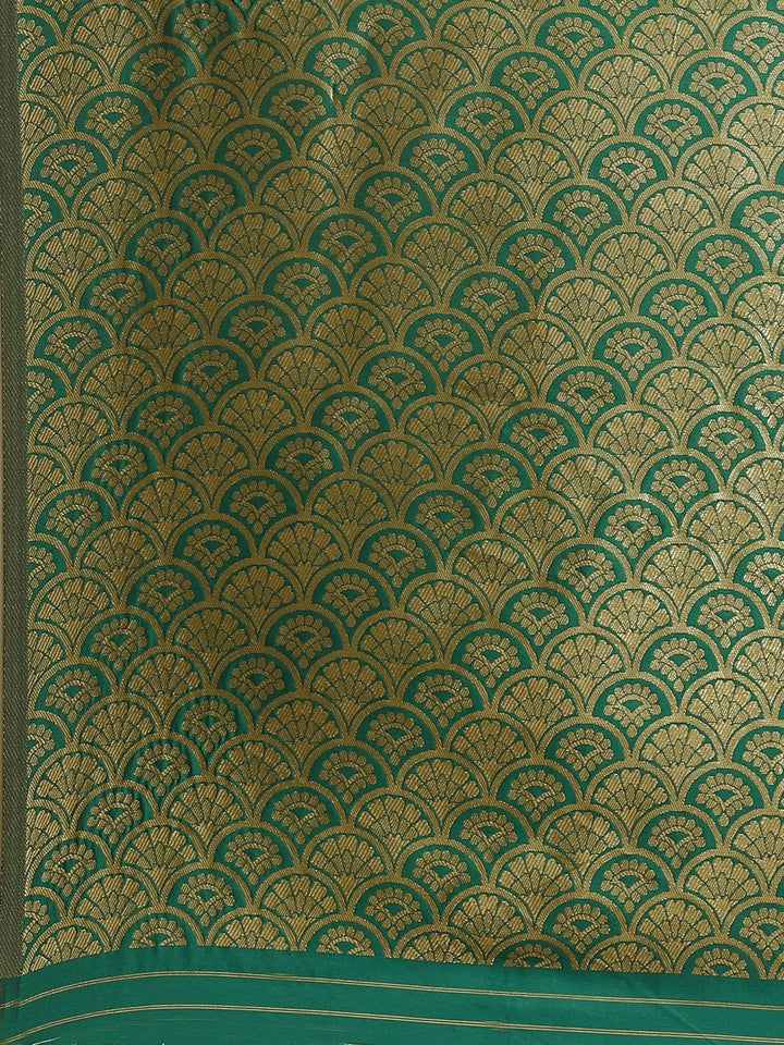 Saree mall Green & Golden Floral Woven Design Banarasi Saree