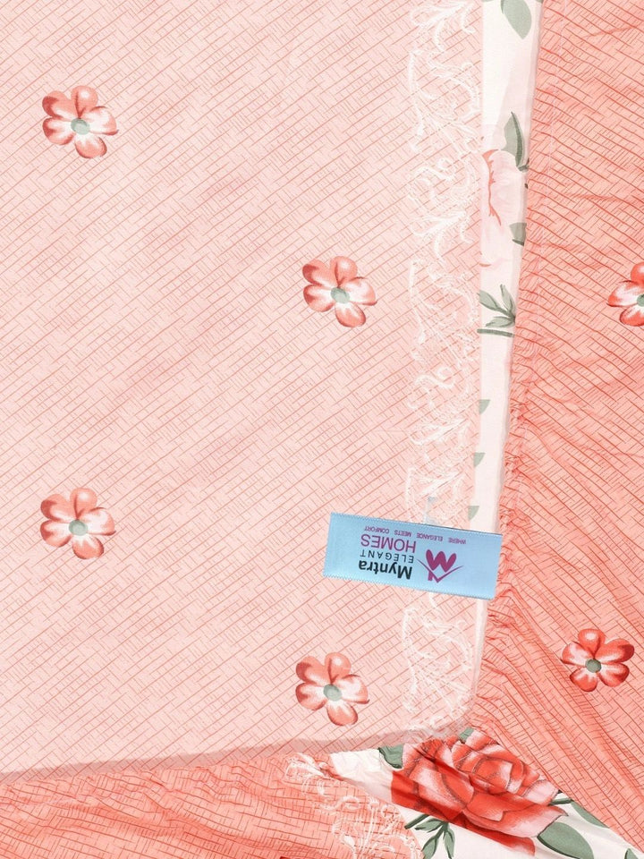 Myntra Elegant Homes White & Peach-Coloured Floral 300 TC Single Bedsheet with 1 Pillow Covers