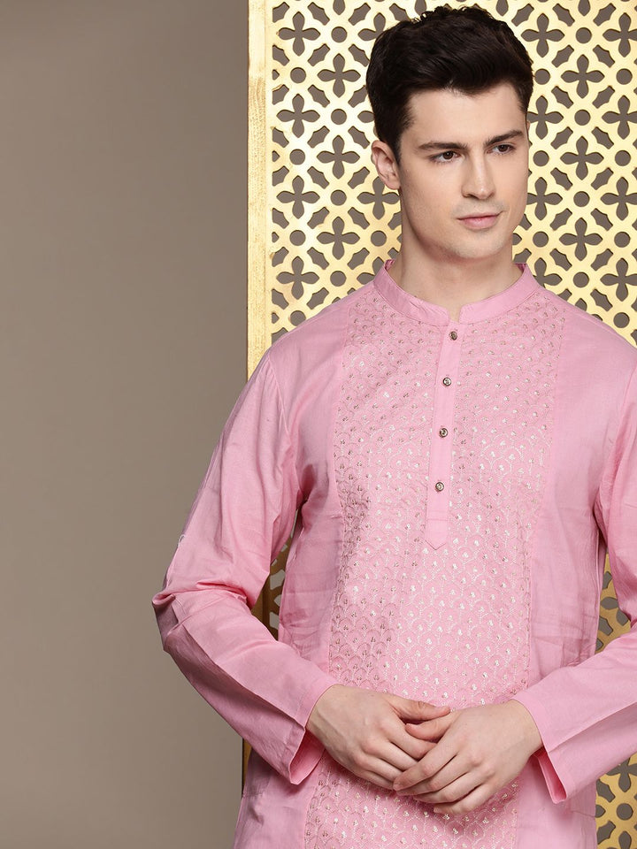 House of Pataudi Rozana Embellished Sequinned Pure Cotton Kurta