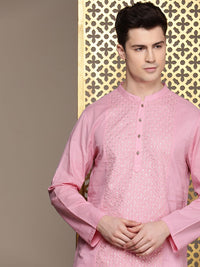 House of Pataudi Rozana Embellished Sequinned Pure Cotton Kurta