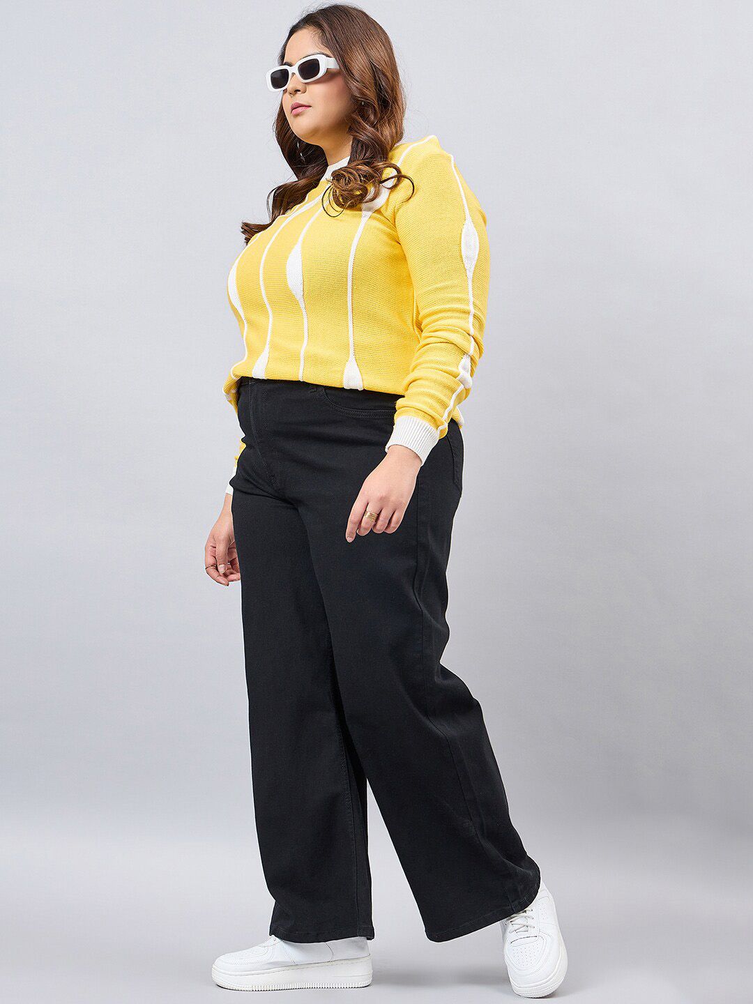 Style Quotient Women Plus Size Black Wide Leg High Rise Stretchable Denim Jeans