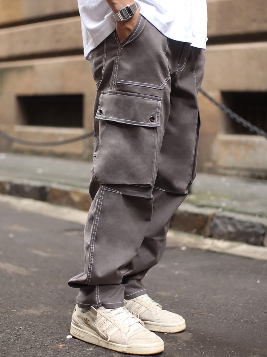 Powerlook Men Loose Fit Cotton Cargo Trousers