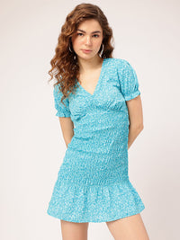 DressBerry Floral Finesse Smocked Printed Mini Empire Dress