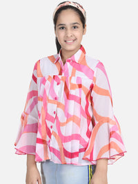 Cutiekins White & Pink Crepe Shirt Style Top