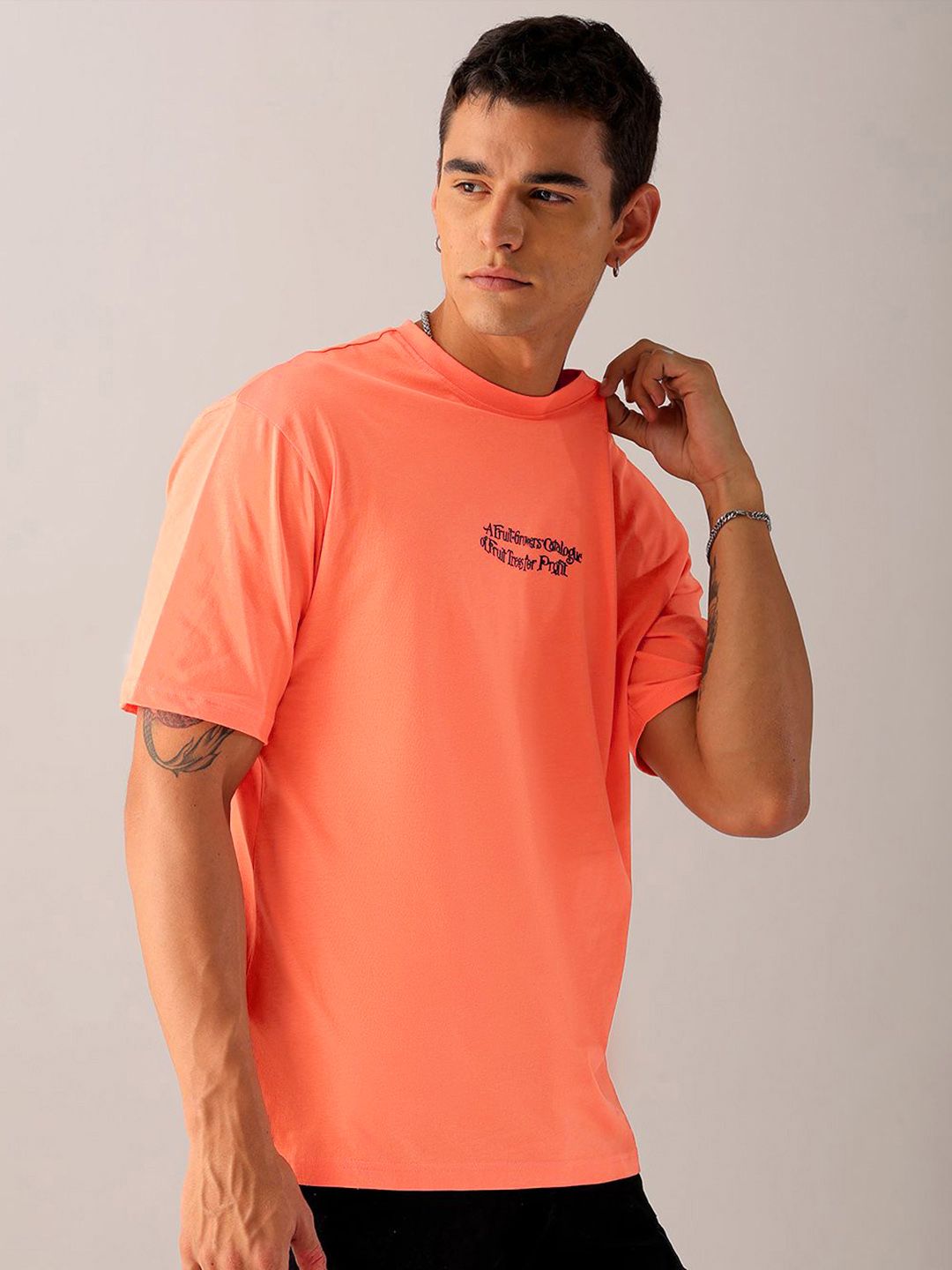 The Indian Garage Co Men Back Printed Boxy Oversized Round Neck T-shirt