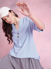 DressBerry Mandarin Collar Roll-Up Sleeves Longline Top