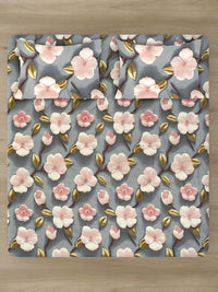 Myntra Elegant Grey Floral 300 TC King 7D Bedsheet with 2 Pillow Covers