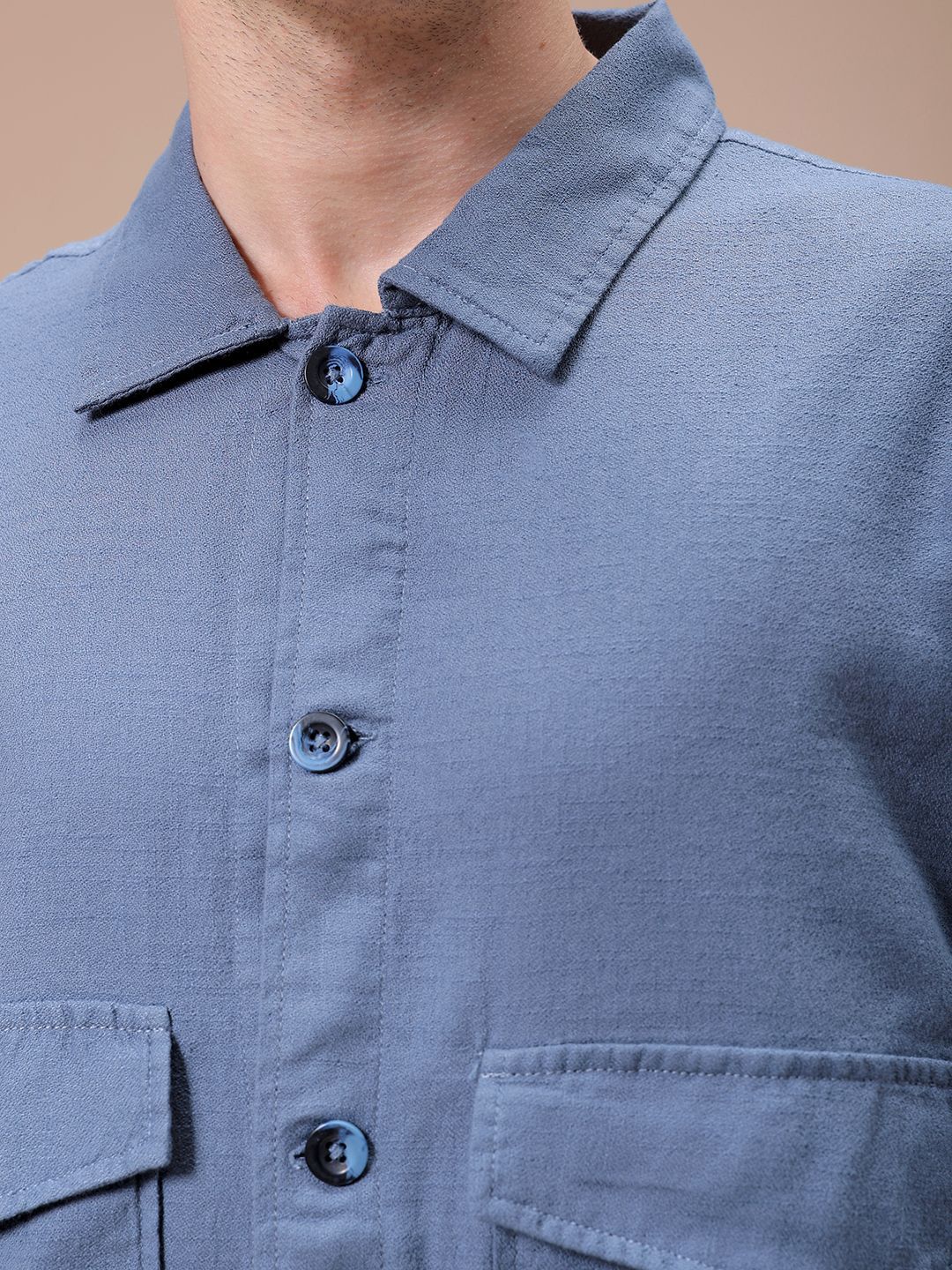 The Indian Garage Co Men Regular Fit Solid Double Flap Pocket Resortwear Overshirt