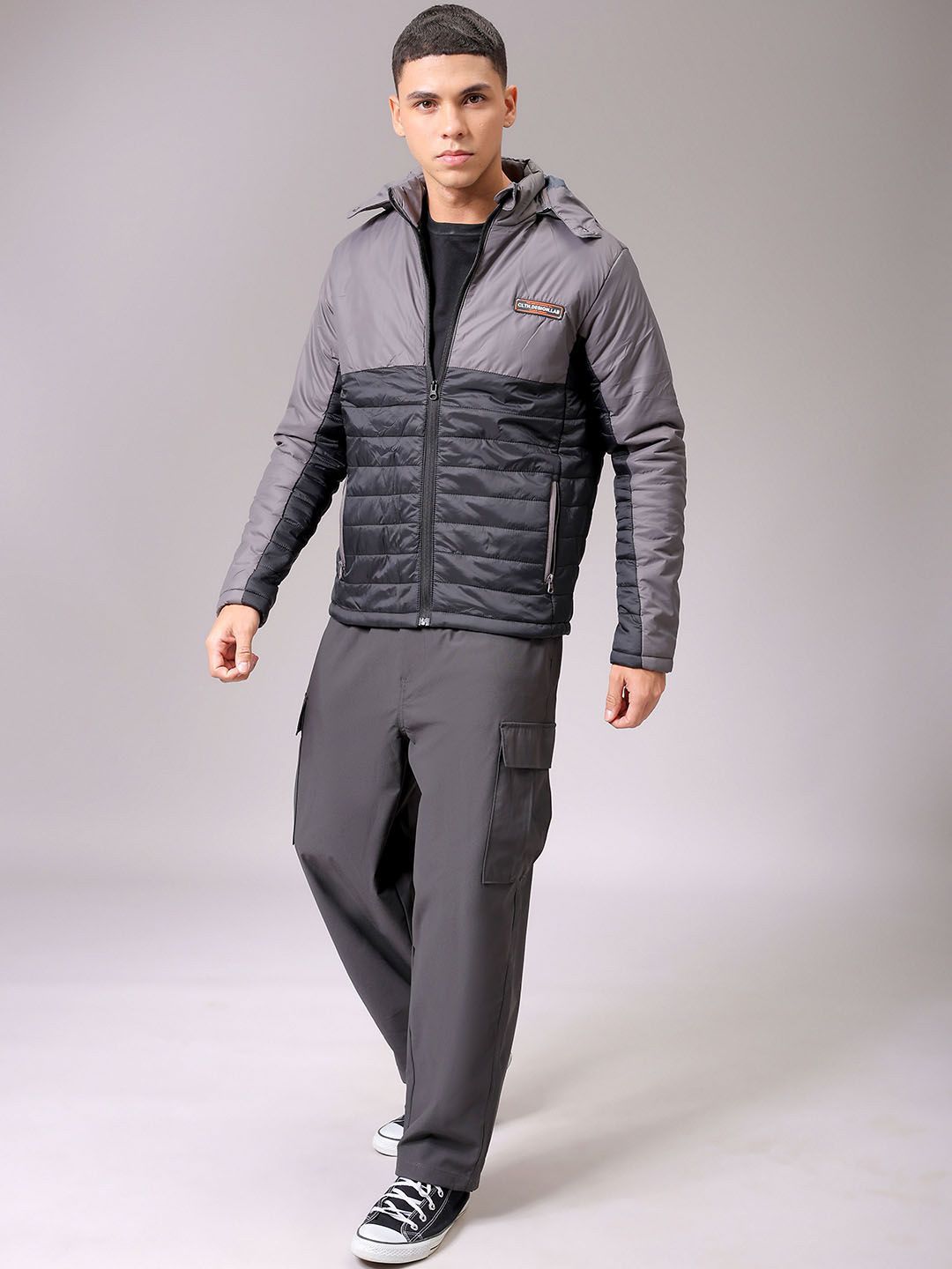 The Indian Garage Co Men Black Colourblocked Detachable Hood Padded Jacket
