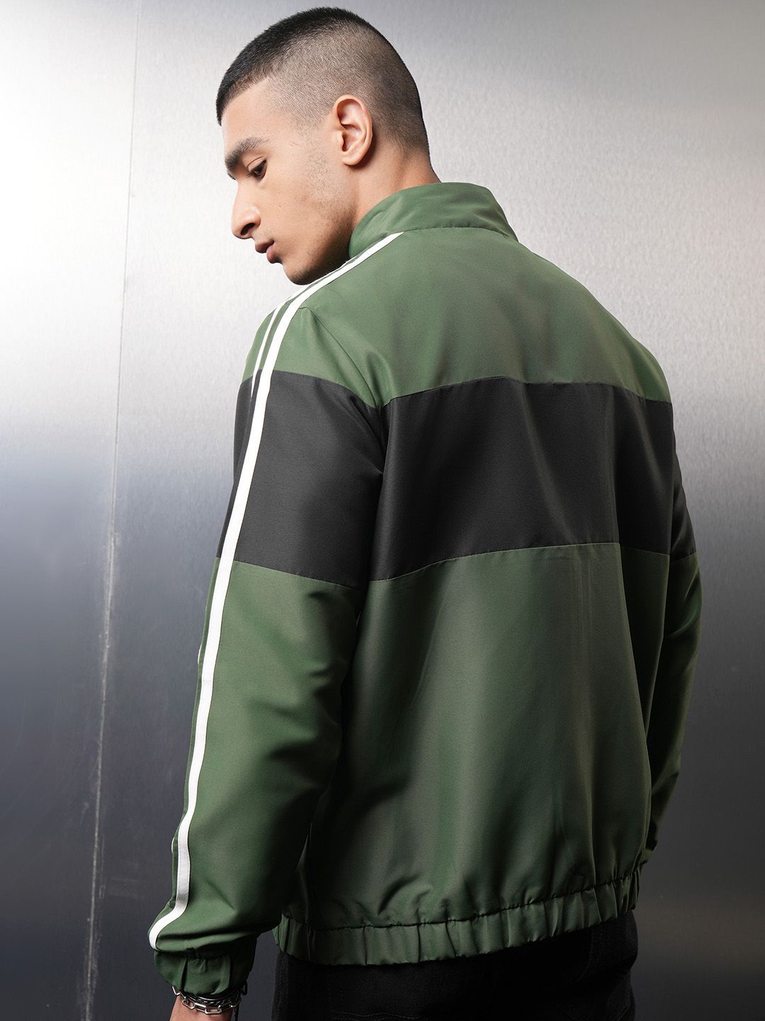 HIGHLANDER Men Colourblocked Crop Bomber with Patchwork Jacket