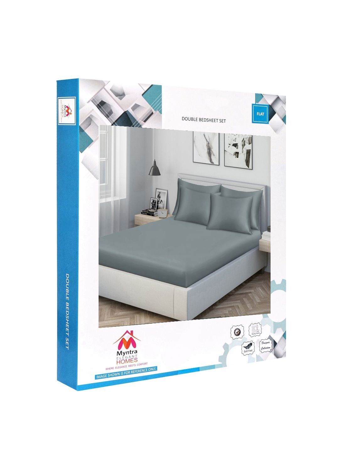 Myntra Elegant Homes Grey 300 TC King Double Bedsheet dengan 2 Sarung Bantal