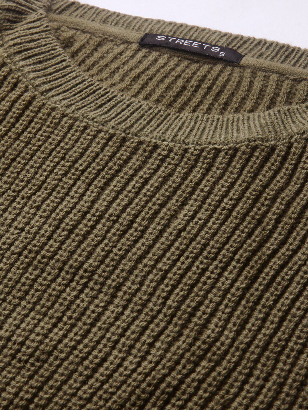 Street 9 Wanita Olive Hijau Green Ribbed Acrylic Sweater