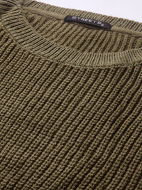 Street 9 Wanita Olive Hijau Green Ribbed Acrylic Sweater