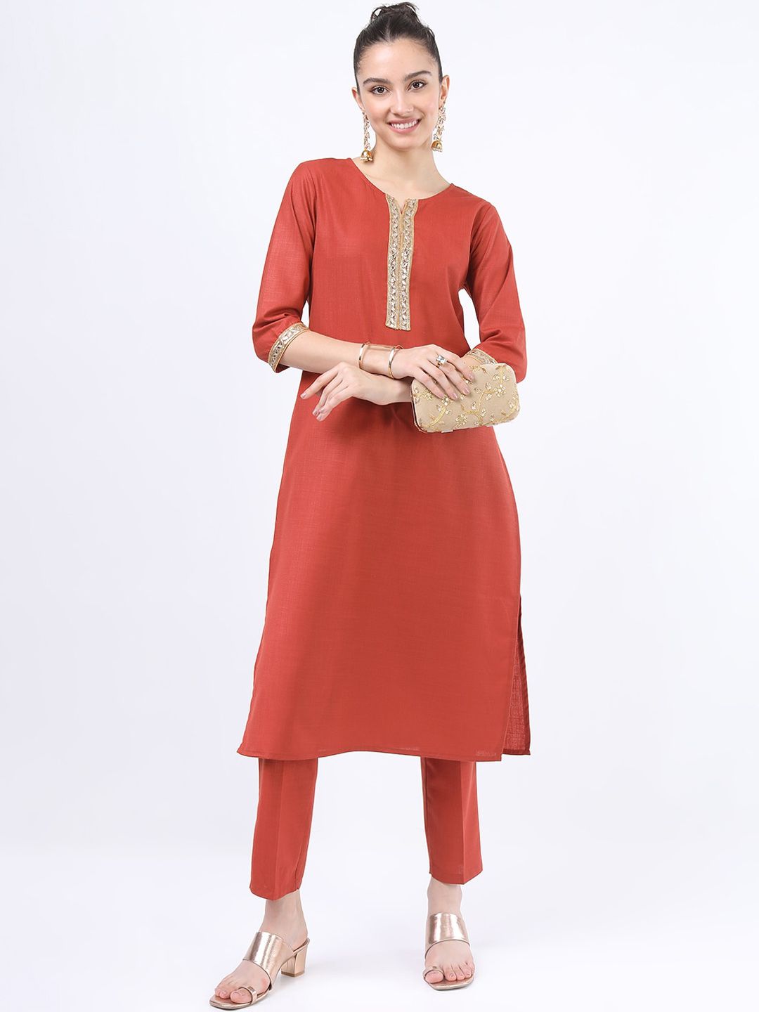 Vishudh Women Rust Gotta Patti Kurta with Trousers