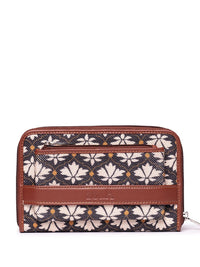 ZOUK Women White & Black Floral Printed Zip Around Wallet