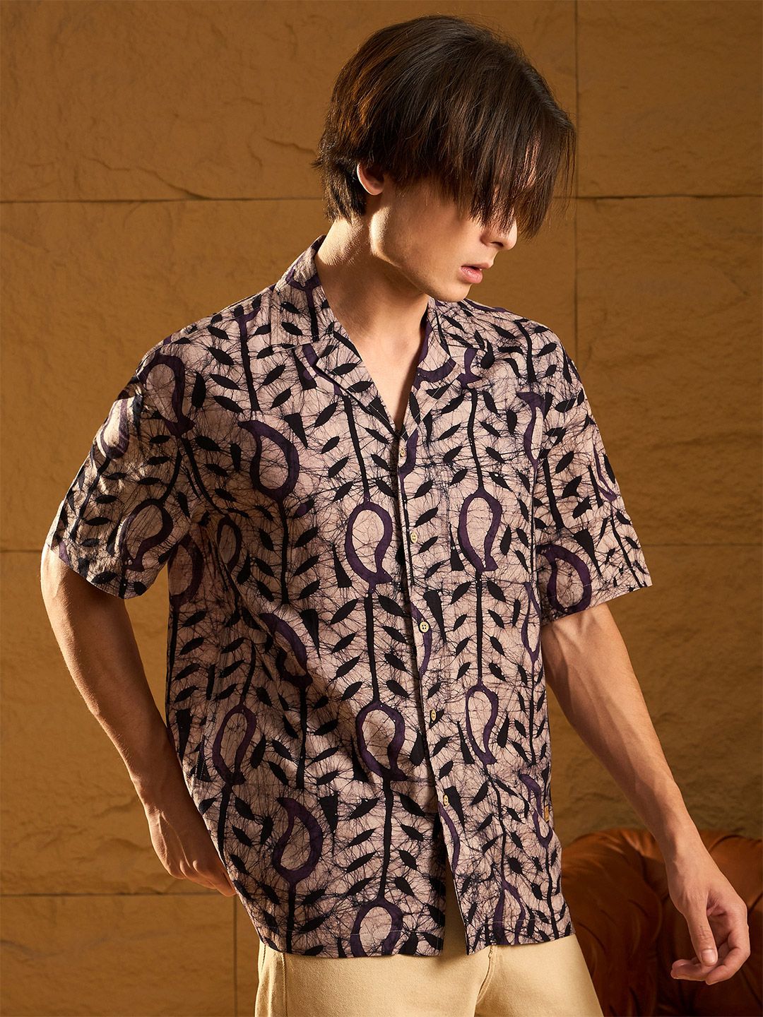 DENNISON Block Printed Oversized Pure Cotton Casual Shirt