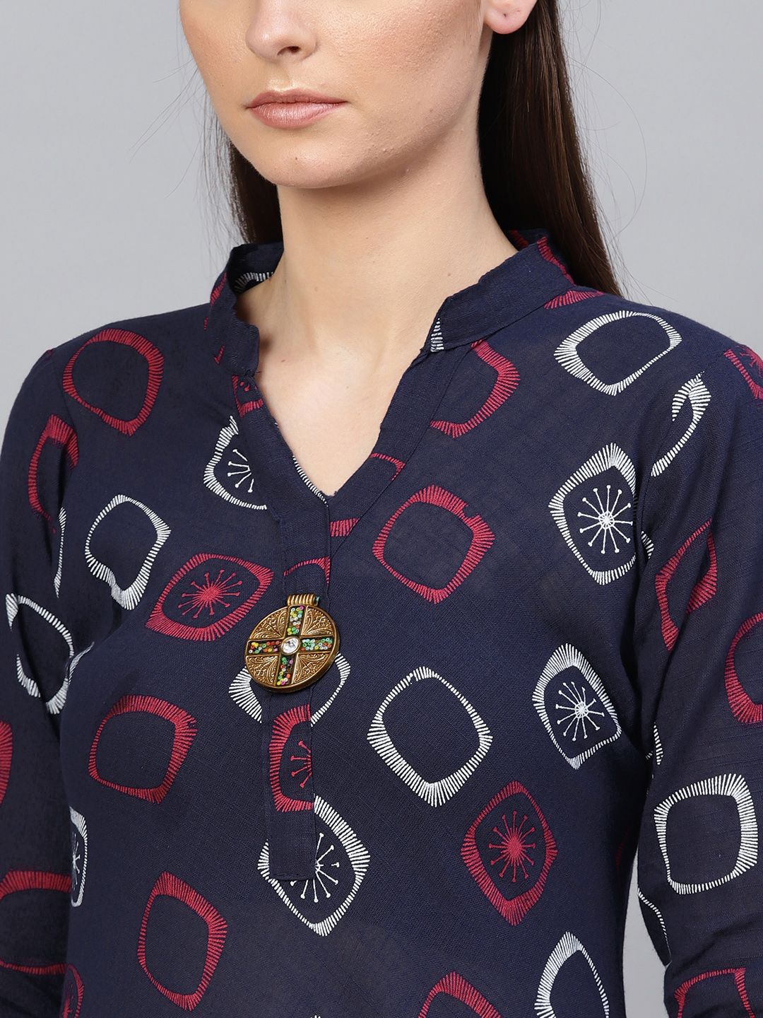 SOJANYA Kurta Bercetak A-Line Wanita Navy Blue & Pink