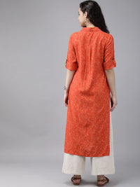 Anouk Women Red & Mustard Yellow Printed Straight Kurta